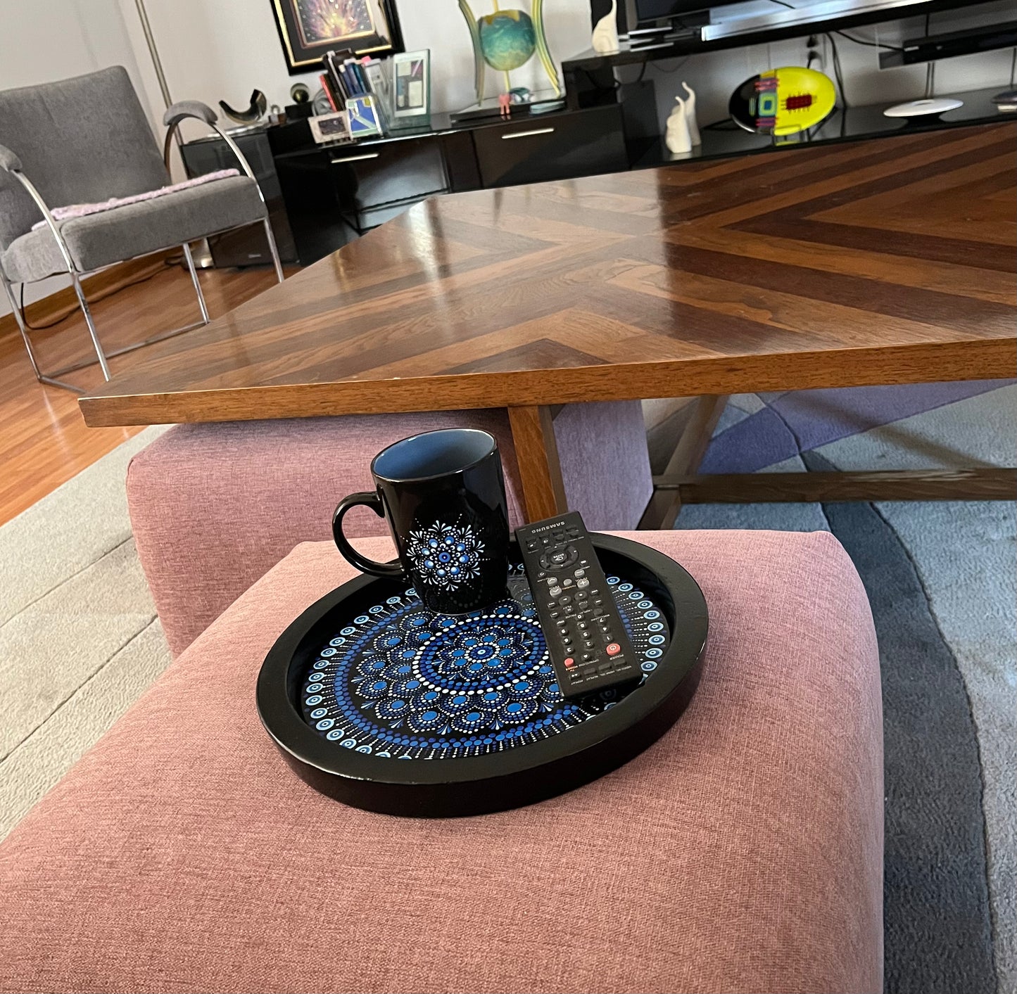 NEW! Blue Mandala Ottoman Tray