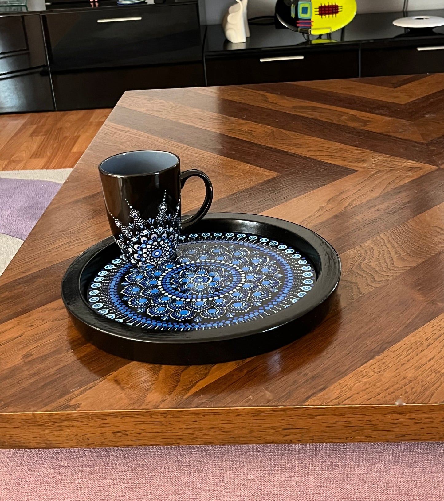 NEW! Blue Mandala Ottoman Tray