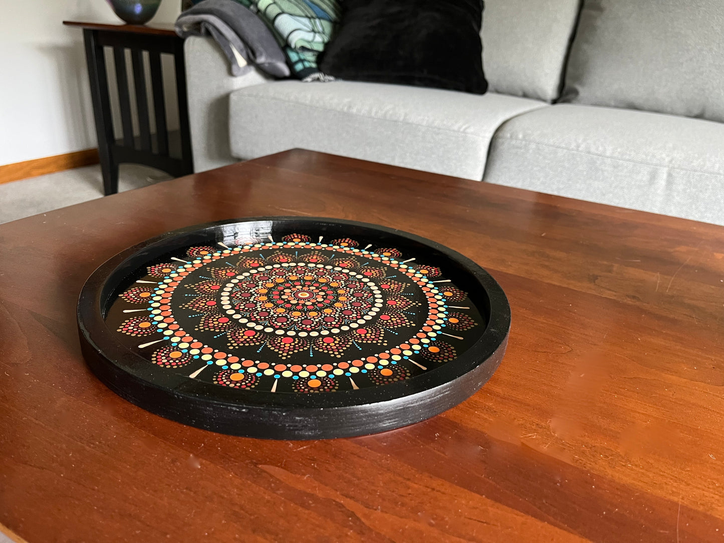 NEW! Red, Brown and Gold Mandala Ottoman Tray