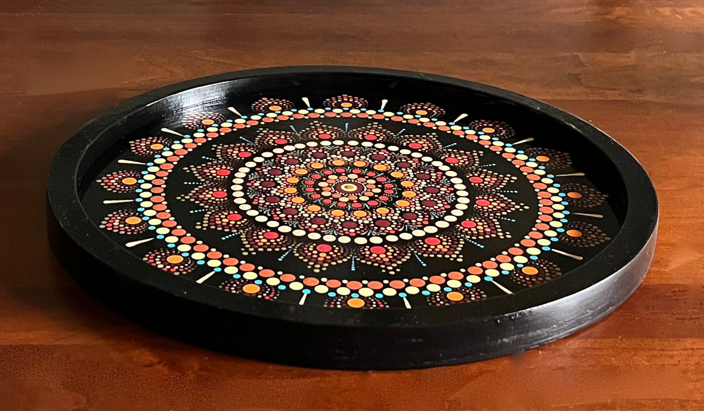 NEW! Red, Brown and Gold Mandala Ottoman Tray