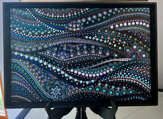 Black  Serving Tray with hand-painted base