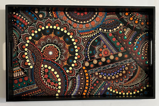 Red and Brown Hand-painted Serving Tray