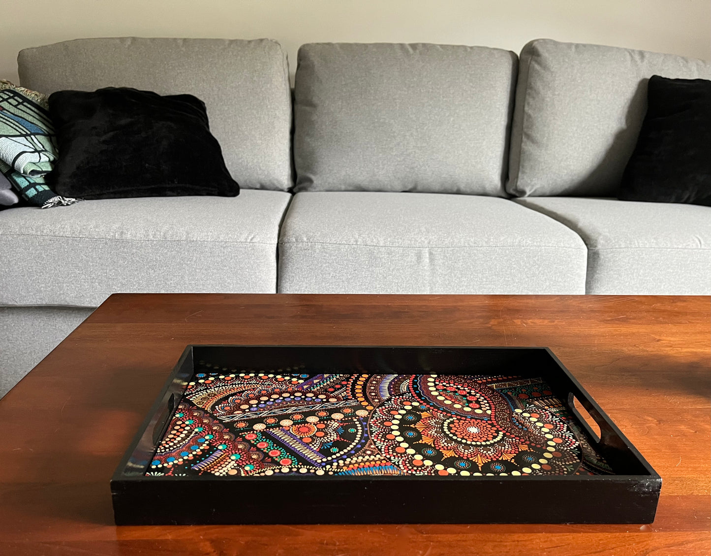 Red and Brown Hand-painted Serving Tray