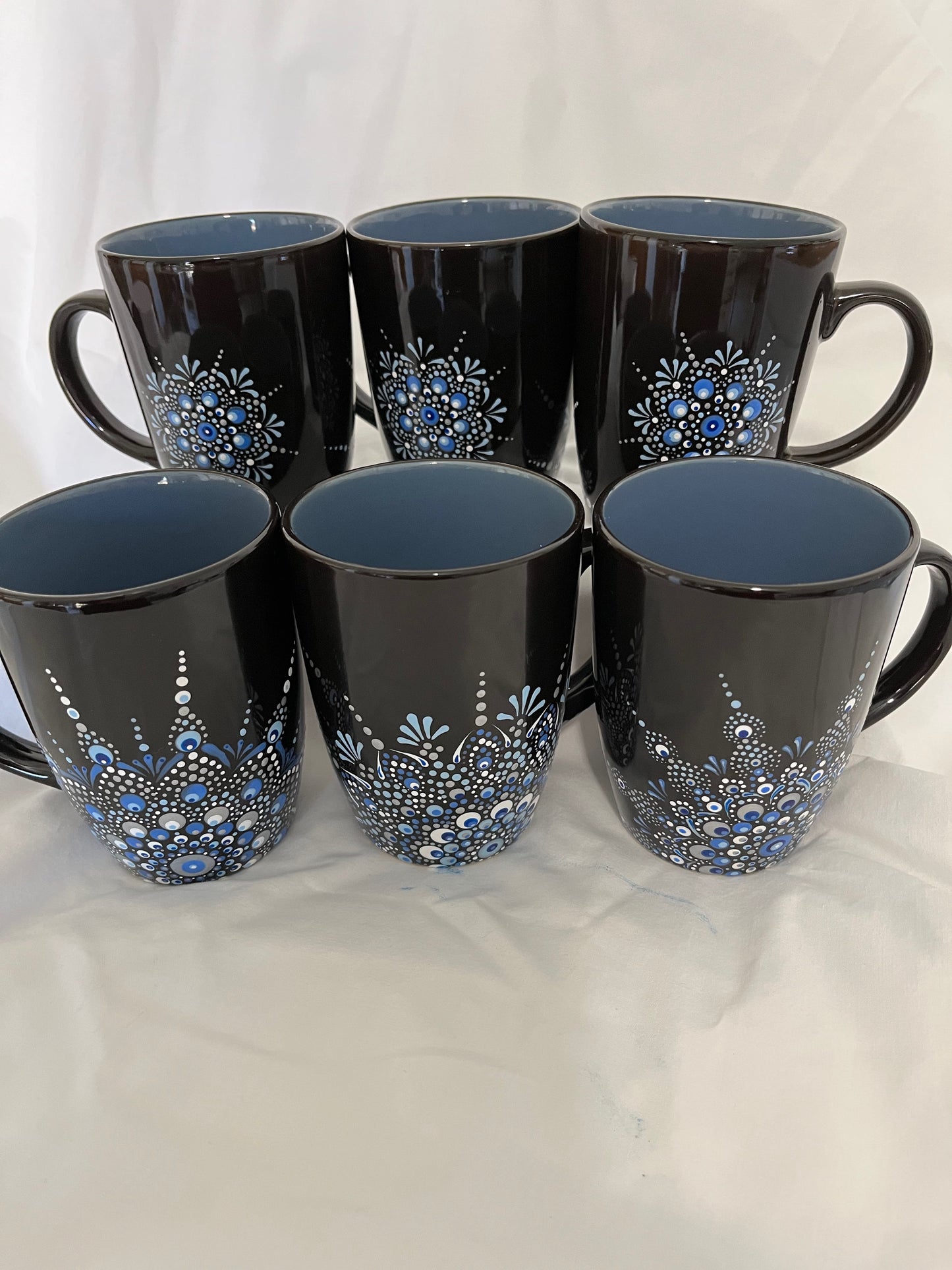 Opaline Mandala Mugs - Blue on Black