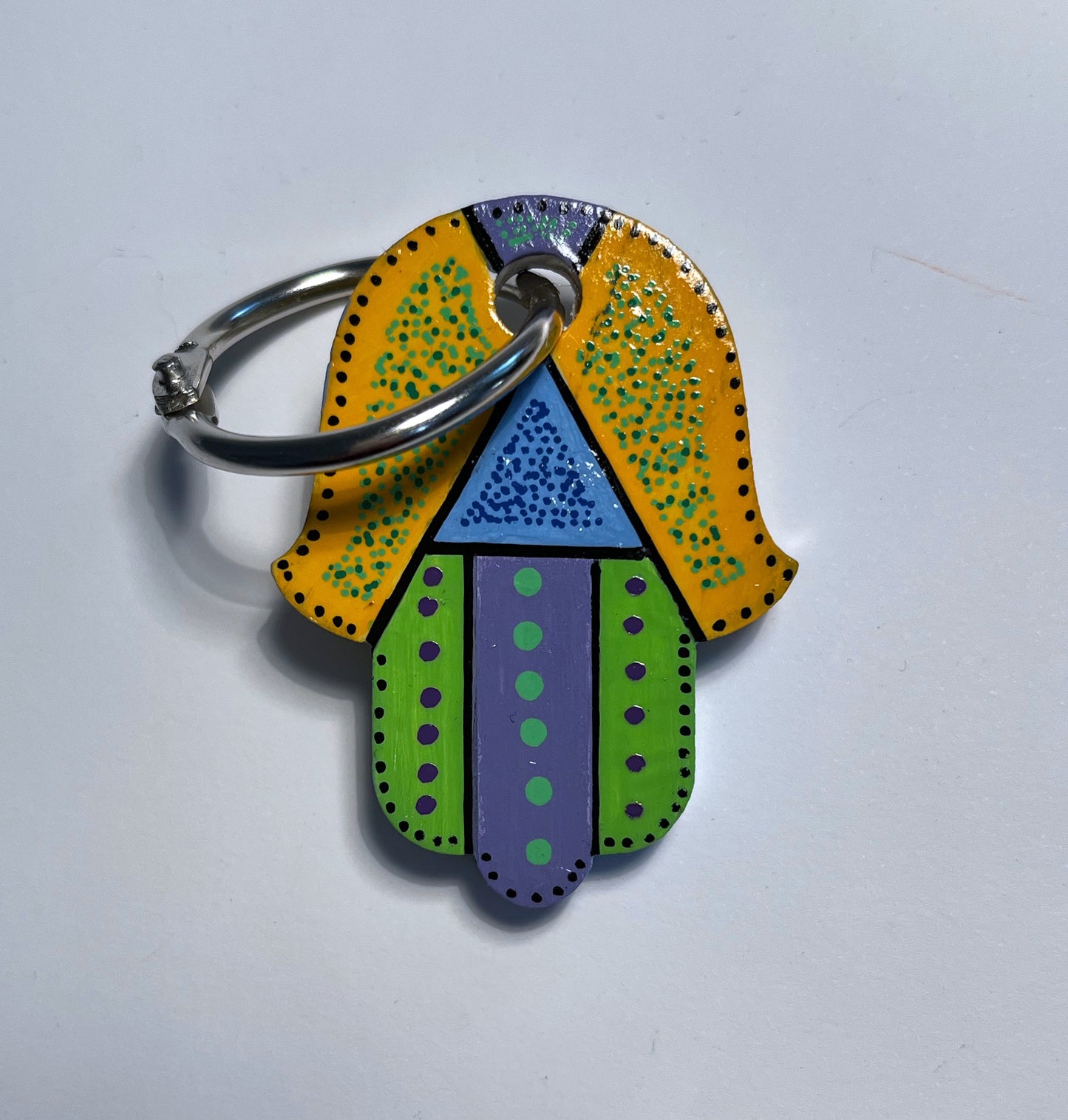 Hamsa Keychain in green, yellow, blue, and purple