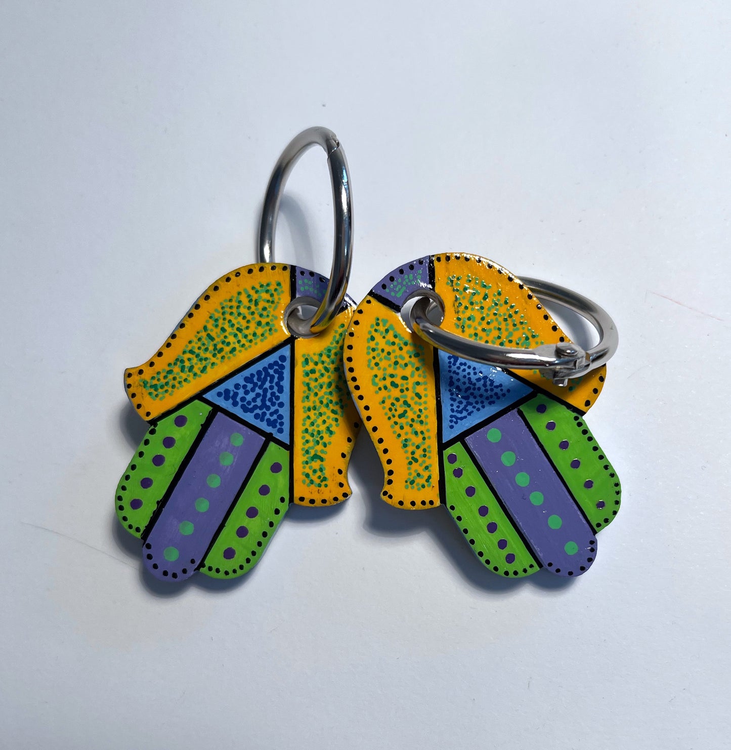 Hamsa Keychain in green, yellow, blue, and purple