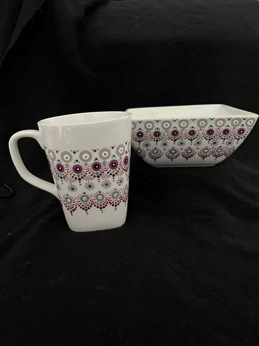 Grey and Rose Mug and Bowl Set