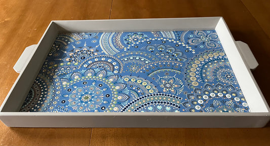 Gray Serving Tray with hand-painted blue base