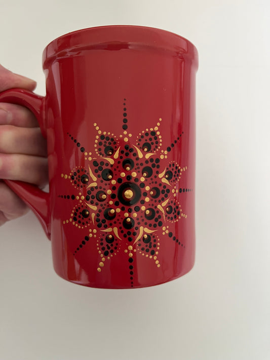 Red Mug with Black & Gold Mandala