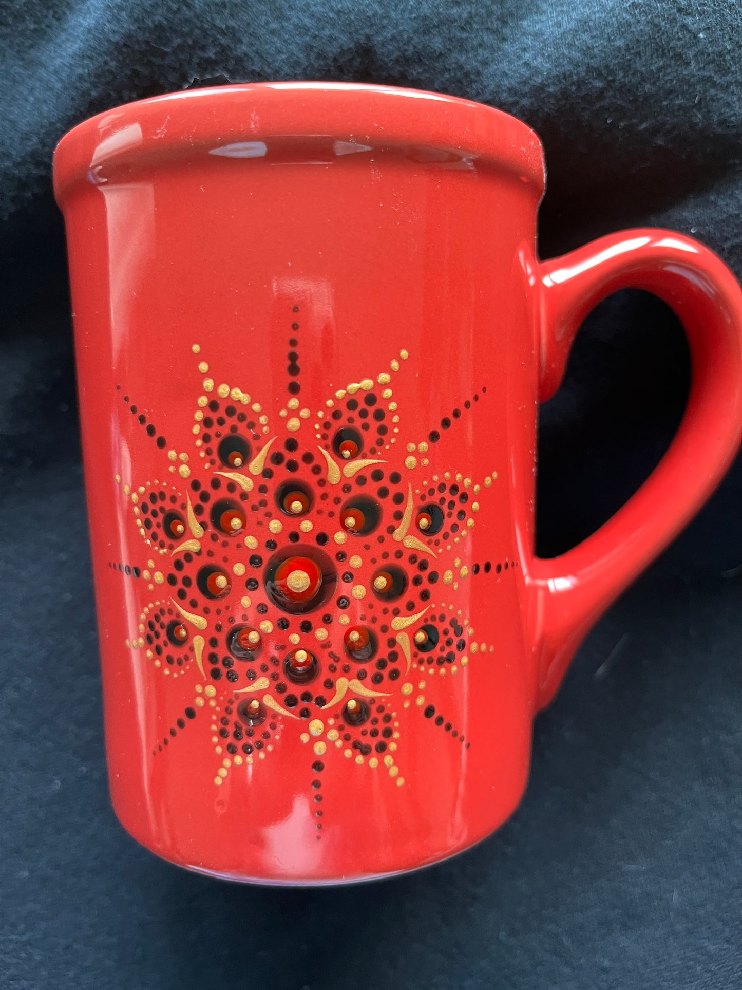 Red Mug with Black & Gold Mandala