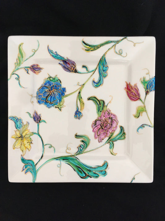 Cloisonné-style Floral Ceramic Plate