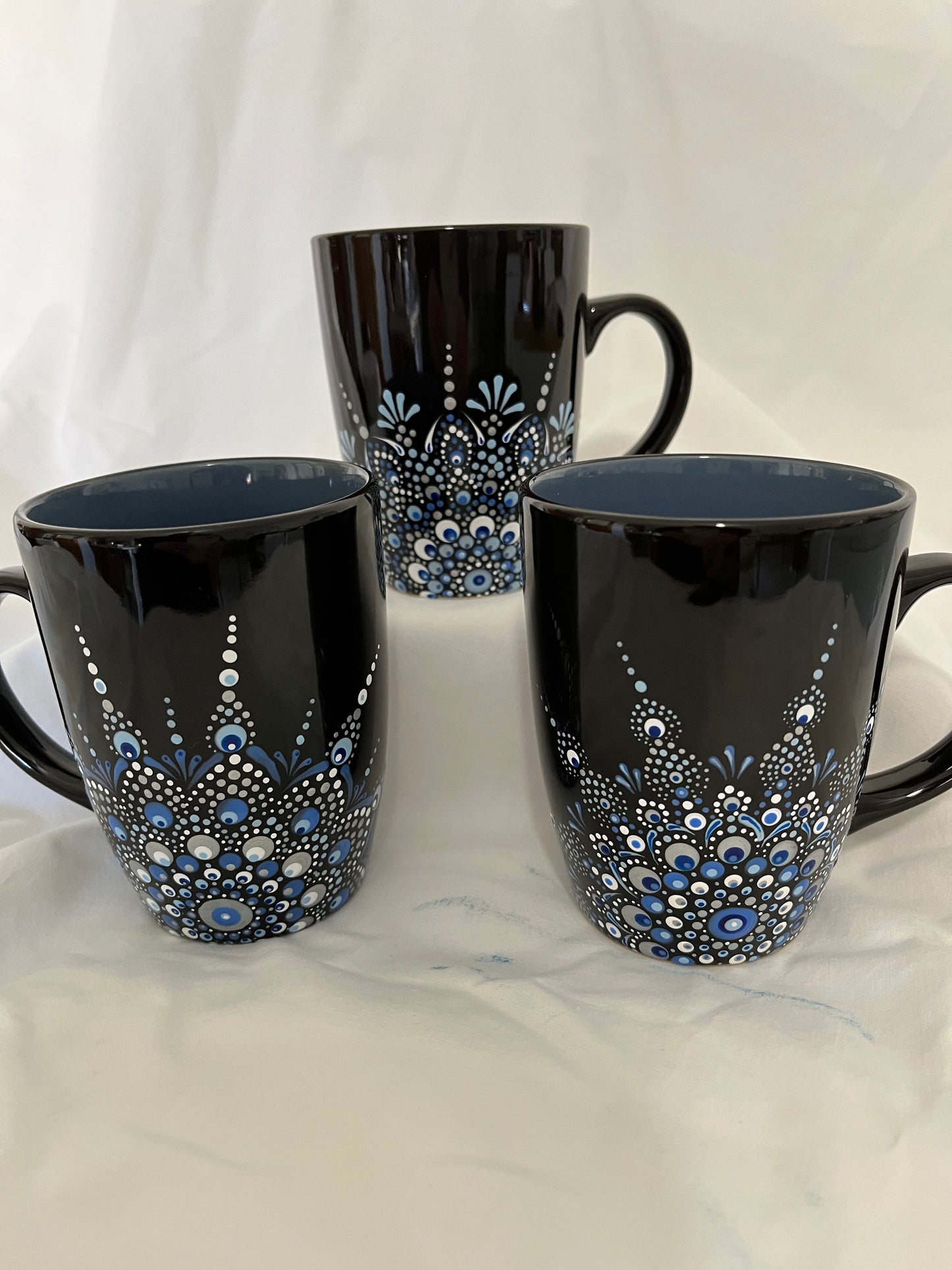 Opaline Mandala Mugs - Blue on Black